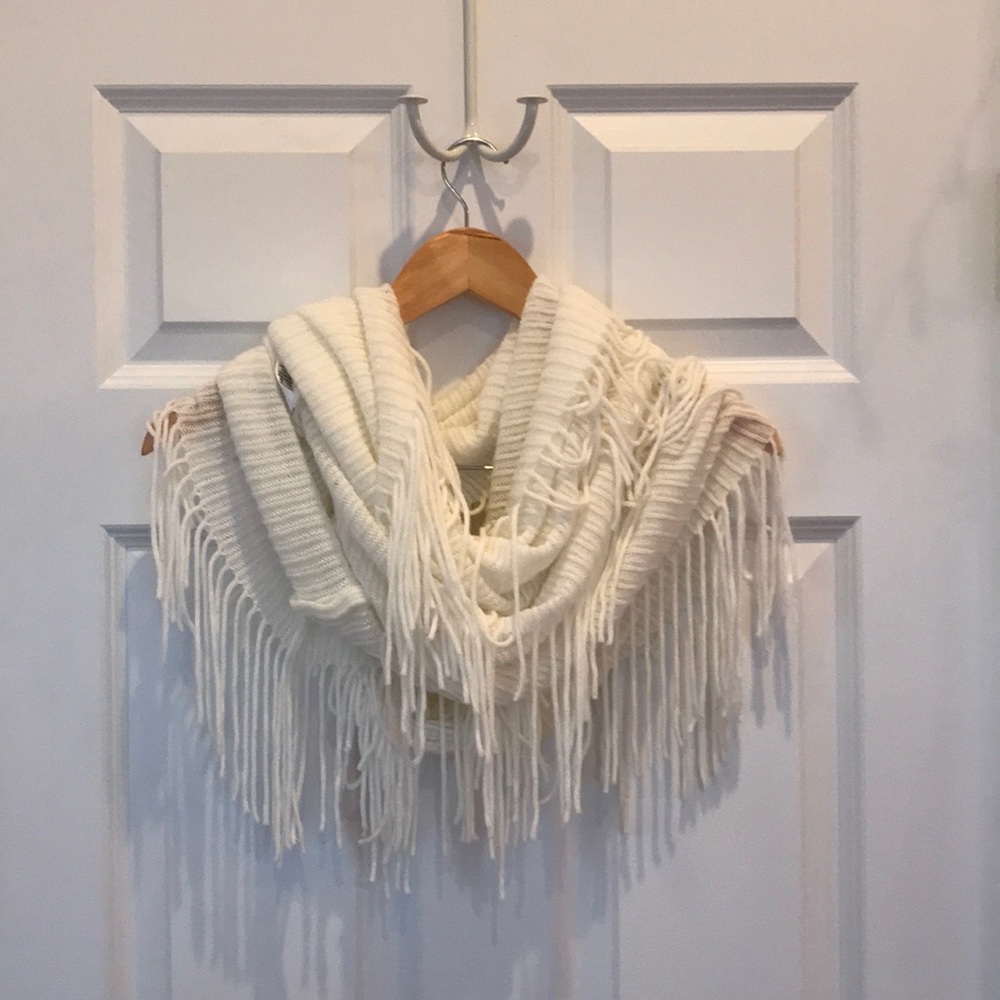 White Infinity Scarf with Tassels